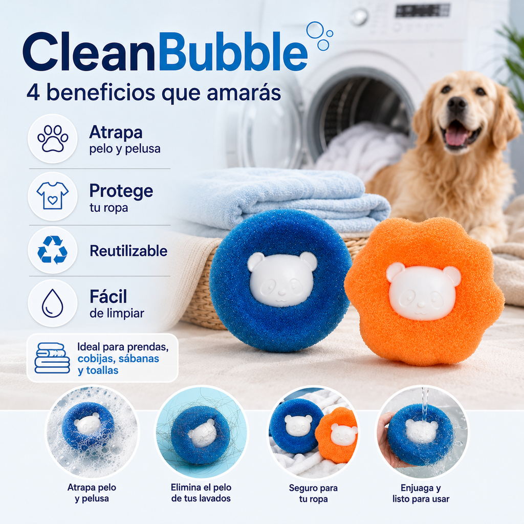 CleanBubble - Burbujas atrapapelos para lavadora (paquete x4)