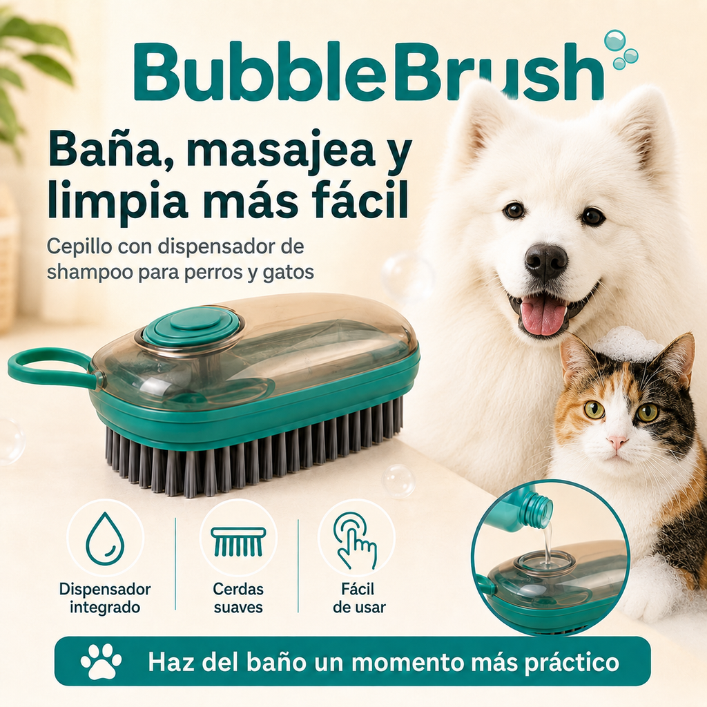 BubbleBrush - Cepillo de baño con dispensador de shampoo