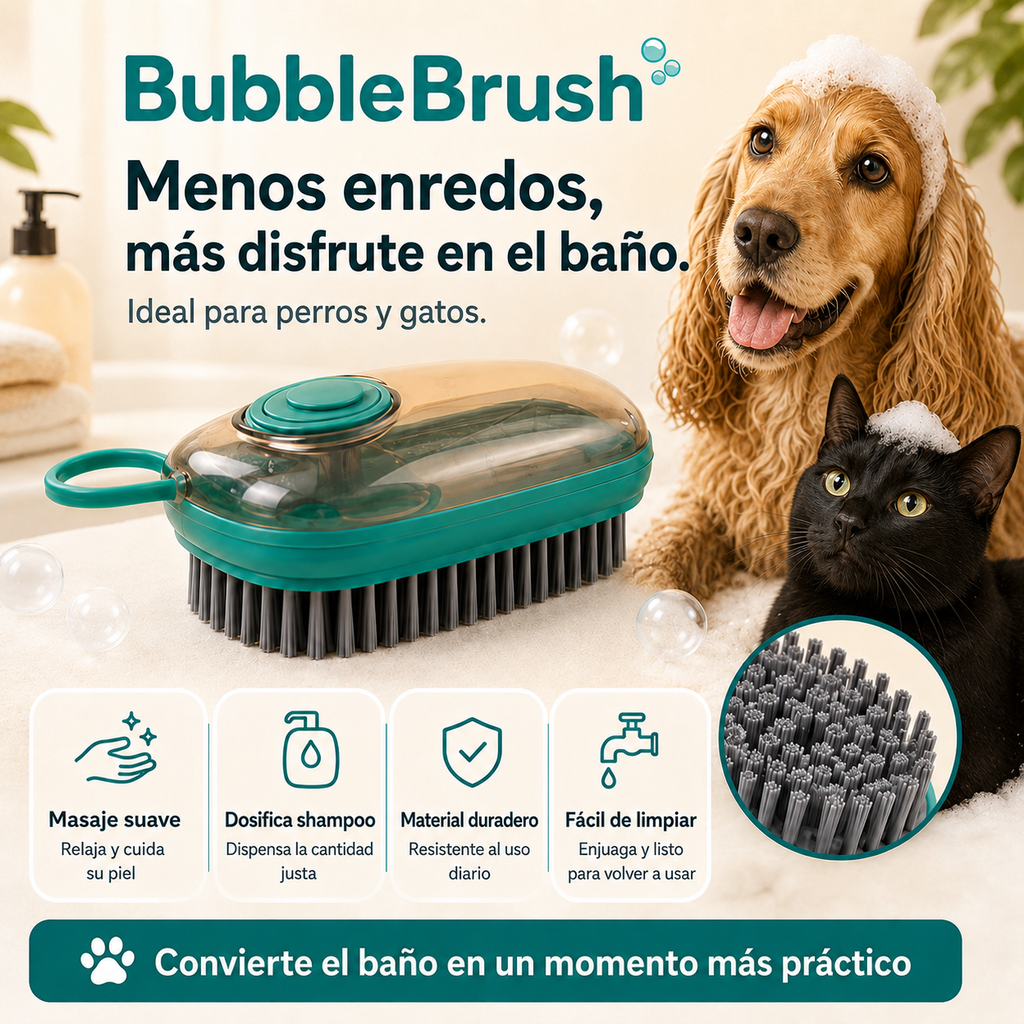 BubbleBrush - Cepillo de baño con dispensador de shampoo