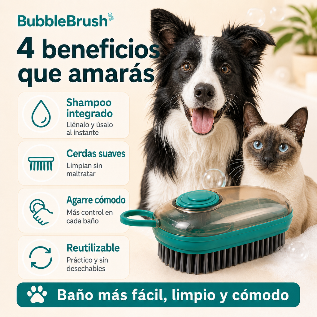 BubbleBrush - Cepillo de baño con dispensador de shampoo