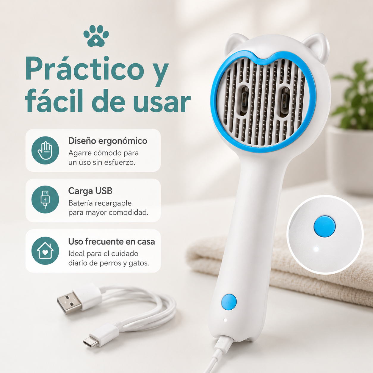 CleanPaw - Cepillo con luz UV Antibacterial para Perros y Gatos