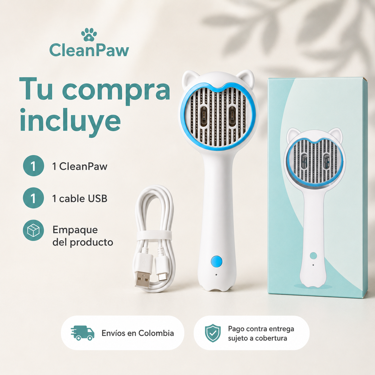 CleanPaw - Cepillo con luz UV Antibacterial para Perros y Gatos